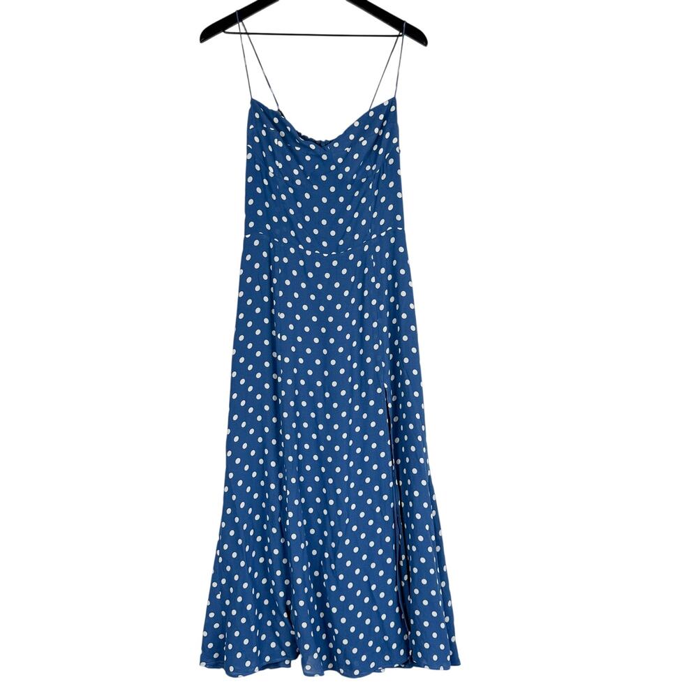 Reformation Juliette Polka Dot Midi Dress Blue Viscose - 10